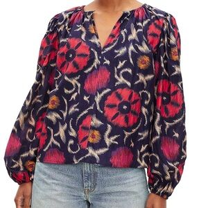 Velvet by Graham & Spencer Fraser Printed Silk Cotton Voile Top Twilight Medium